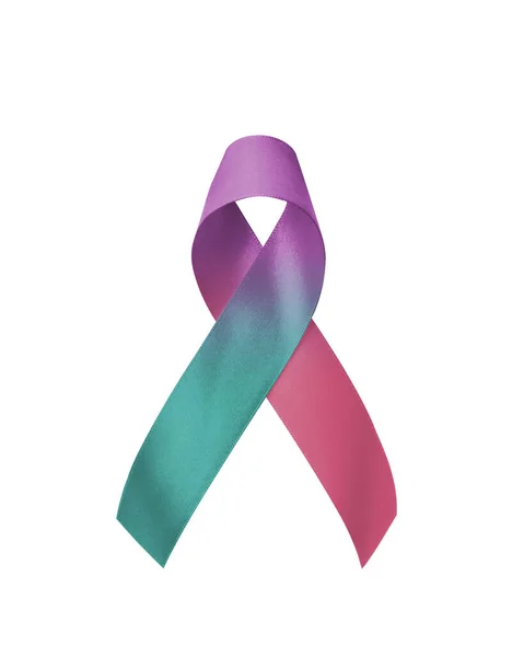 Thyroid Cancer Awareness Ribbon September Month Teal Pink Blue Bow — стоковое фото