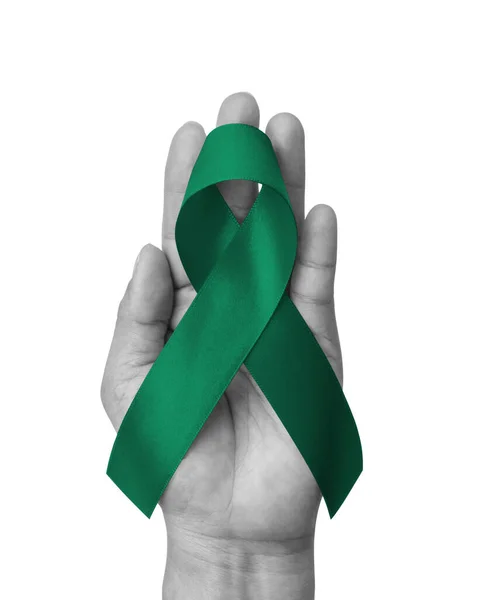 Color Verde Esmeralda Jade Conciencia Cinta Para Cáncer Hígado Hepatitis — Foto de Stock