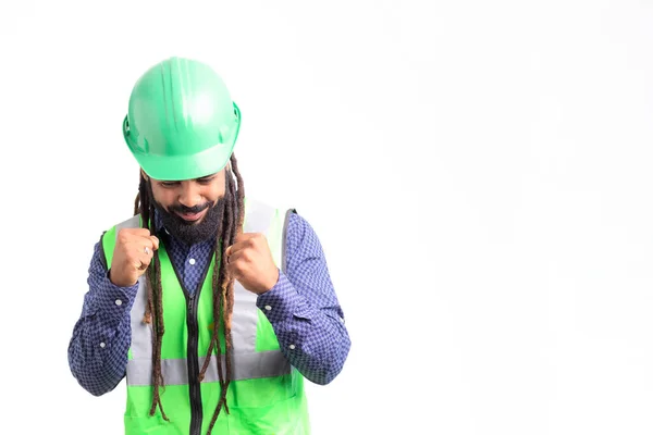 Retrato Hombre Arquitecto Afro Latino Con Chaleco Verde Camisa Azul — Foto de Stock