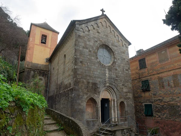 Starożytny Romański Kościół San Nicol Capodimonte Camogli Genua Liguria Włochy — Zdjęcie stockowe