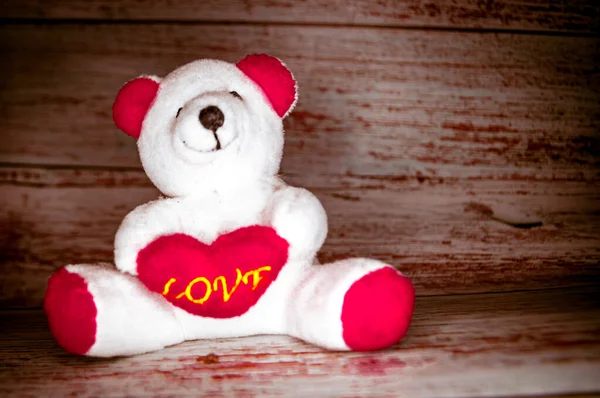 Ours Peluche Avec Cœur Pour Féliciter Journée Des Amoureux — Photo