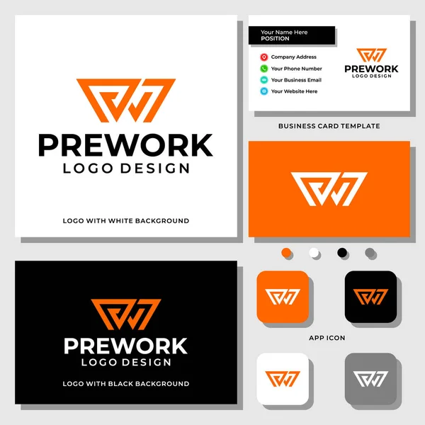 P W harfli monogram iş dünyası logosu tasarımı ve kartvizit şablonu.