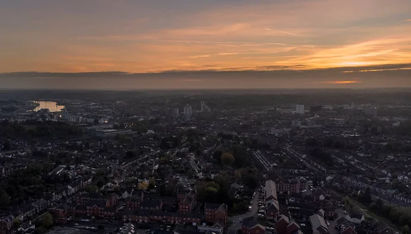 Uma Foto Aérea Ipswich Suffolk Reino Unido Pôr Sol — Fotografia de Stock