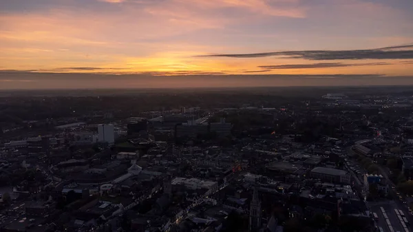 Uma Foto Aérea Ipswich Suffolk Reino Unido Pôr Sol — Fotografia de Stock