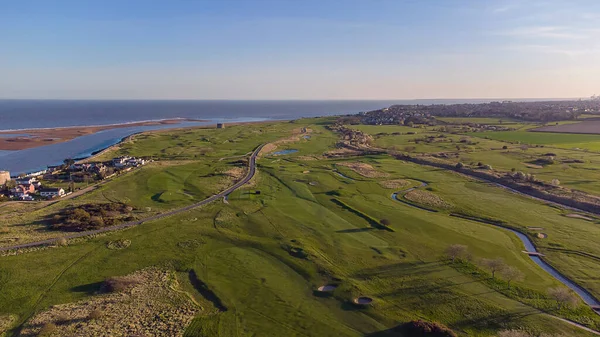 Drone Synvinkel Golfbana Vid Kusten Felixstowe Suffolk Storbritannien — Stockfoto