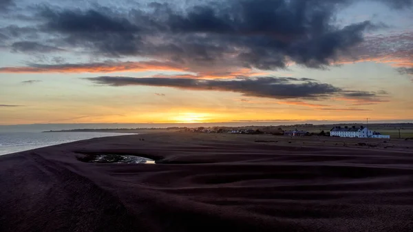 Aerial View Sun Setting Coast Shingle Street Suffolk — Stock Photo, Image