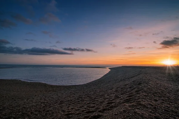 Aerial View Sun Setting Coast Shingle Street Suffolk — Fotografia de Stock