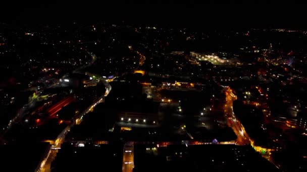 Drone Beelden Van Het Centrum Van Ipswich Nachts Suffolk — Stockvideo