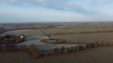 4k drone footage of a frosty landscape in rural Suffolk, UK