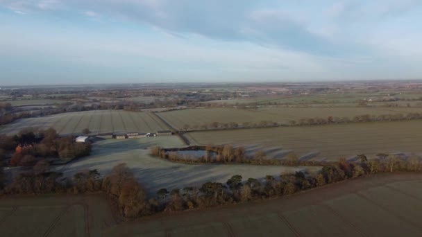 Drone Footage Frosty Landscape Rural Suffolk — Stockvideo