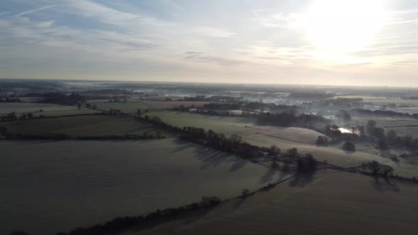 Drone Footage Frosty Landscape Rural Suffolk — Stockvideo