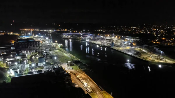 Aerial Photo Wet Dock Ipswich Suffolk Night — ストック写真