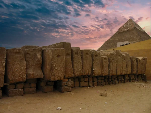 Sunset Pyramids Giza Cairo Egypt — Stock Photo, Image