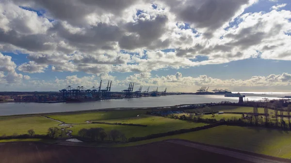 Letecký Pohled Přístav Felixstowe Suffolku Velká Británie — Stock fotografie