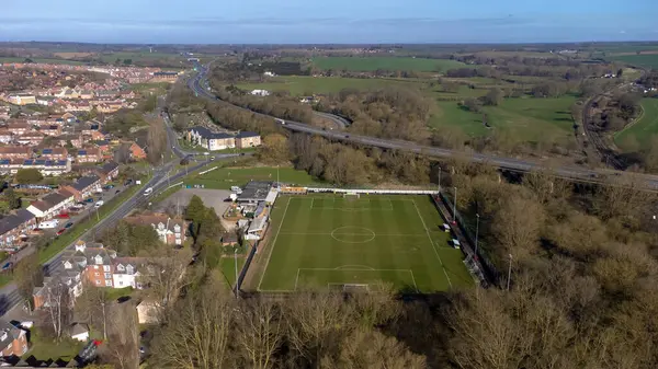 Een Luchtfoto Van Greens Meadow Thuisbasis Van Stowmarket Town Football — Stockfoto