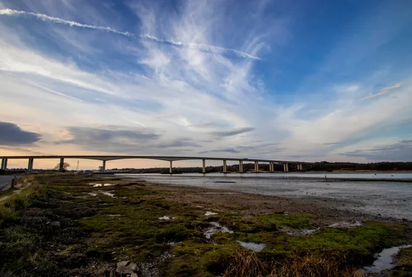 Coucher Soleil Sur Pont Orwell Près Ipswich Royaume Uni — Photo