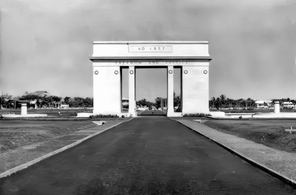 Black Star Gate was constructed in 1961 on Independence Square in Accra, Ghana. This image was taken shortly after it was completed.