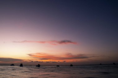 Meksika, Cancun yakınlarındaki Isla Mujeres 'de Playa Norte' de gün batımı