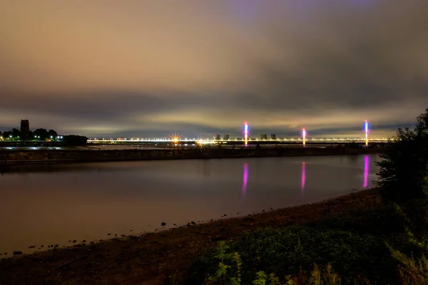 Mersey Gateway Bridge Night Spanning River Mersey Runcorn Cheshire — ストック写真