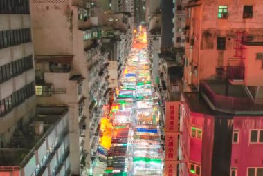 Temple Caddesi Gece Pazarı 'nın 4k videosu, Hong Kong' un en büyük gece marketi.