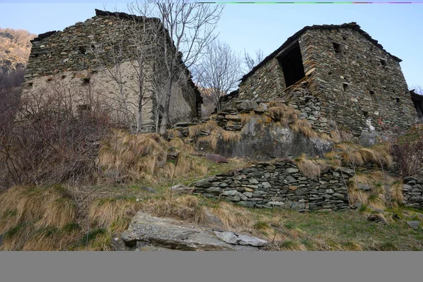 Bobbio Pellice March 2022 Italy Old Stone Huts Built Mountain — Fotografia de Stock