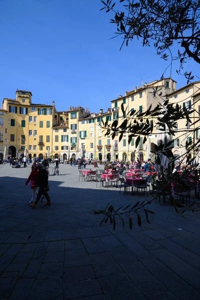 Lucca Março 2022 Itália Praça Característica Anfiteatro Localizado Centro Histórico — Fotografia de Stock