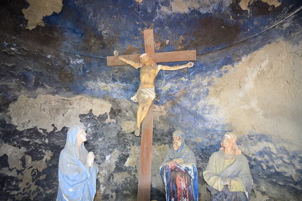 May 2022 Mongardino Italy Wooden Statues Depicting Way Cross Jesus — Stockfoto