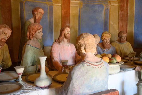 May 2022 Mongardino Italy Wooden Statues Depicting Last Supper Jesus — Fotografia de Stock