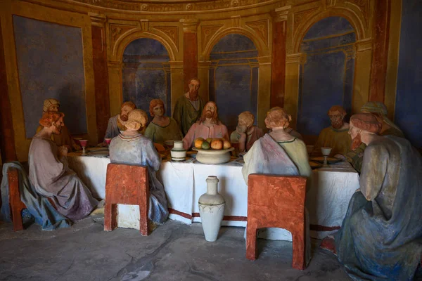 May 2022 Mongardino Italy Wooden Statues Depicting Last Supper Jesus — стоковое фото