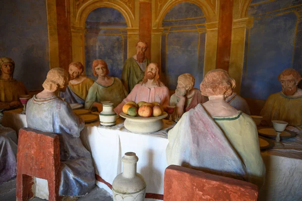 May 2022 Mongardino Italy Wooden Statues Depicting Last Supper Jesus — стоковое фото