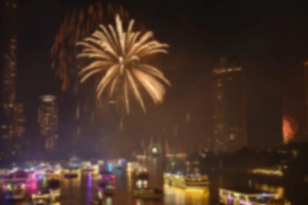 Blurry New Year Celebration Fireworks Cho Phraya River Thailand — стокове фото