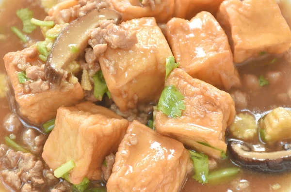 Deep Fried Fish Tofu Chop Pork Topping Slice Mushroom Sweet — Foto Stock