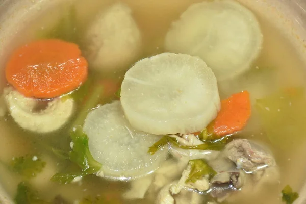 Boiled Radish Carrot Chicken Soup Bowl — Fotografie, imagine de stoc