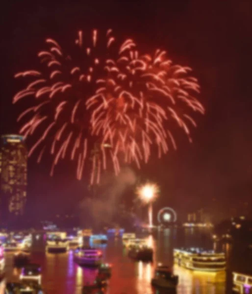 Blurry New Year Celebration Fireworks Cho Phraya River Thailand — стокове фото