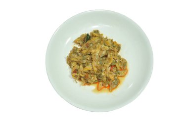 spicy stir fried clams meat with roasted chili paste on plate