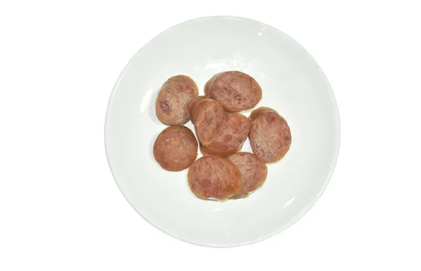 Slice Fried Chinese Pork Sausage Plate — Stock Photo, Image