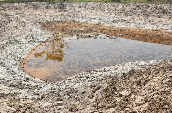 稻田上的干地填饱了 池水少了 — 图库照片