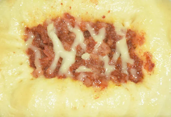 Brood Gevulde Karbonade Varkensvlees Met Rode Zoete Saus Regelen Witte — Stockfoto