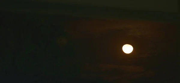 Księżyc Rozprzestrzeniając Światło Drzewa Drutu Elektrycznego Domu Nocy — Zdjęcie stockowe