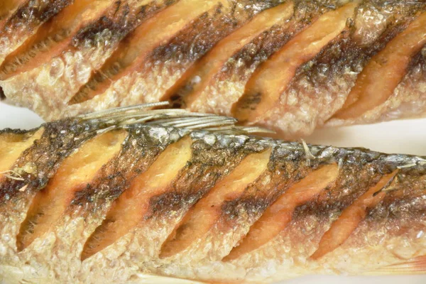 Deep Fried Salty Mullet Fish Arranging Plate — Fotografia de Stock