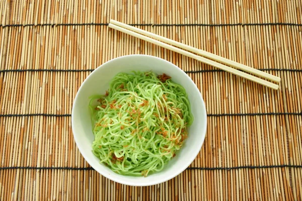 Gekookte Droge Jade Noodle Met Olie Dressing Gebakken Knoflook Chinees — Stockfoto