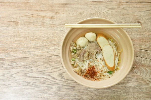 Vermicelli Rice Noodles Topping Chop Boiled Pork Fish Ball Soup — 스톡 사진