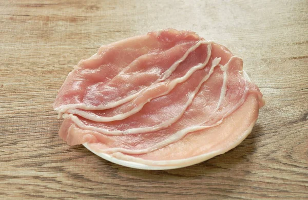 Slice Pork Tenderloin Raw Food Arranging Plate — Stockfoto