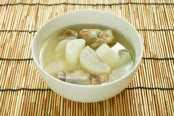 Boiled Slice Radish Pork Bone Soup Bowl — Foto Stock