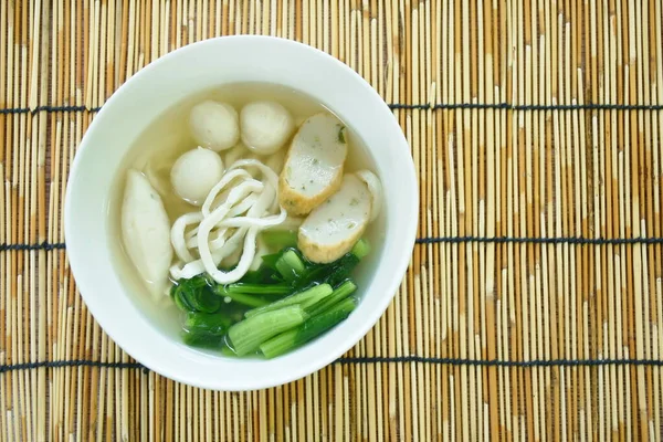 Noodles Flour Made Fish Meat Topping Ball Cabbage Soup Bowl — Foto de Stock