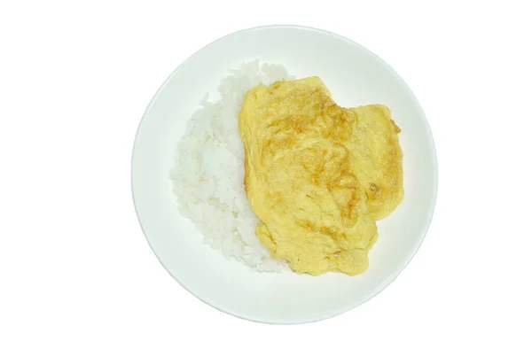 Omelette Aux Œufs Thaïlandais Croustillante Sur Riz Ordinaire — Photo