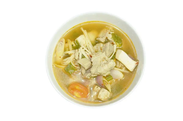 Hot Spicy Pork Bone Tamarind Thai Herbs Soup Bowl — Stock Photo, Image