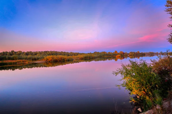 Autumnal Scenes Colors Autumn Sunsets Moonrises River Attractive Autumn Landscape — Stock Photo, Image