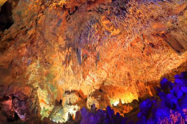 Stalactite and Stalagmite Formations in the Cave. Dim Magarasi cave in Turkey.