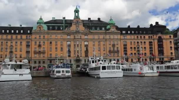 Sveç Stockholms Mimarisi Gamla Stan Ünlü Eski Bölge Stockholm Skyline — Stok video